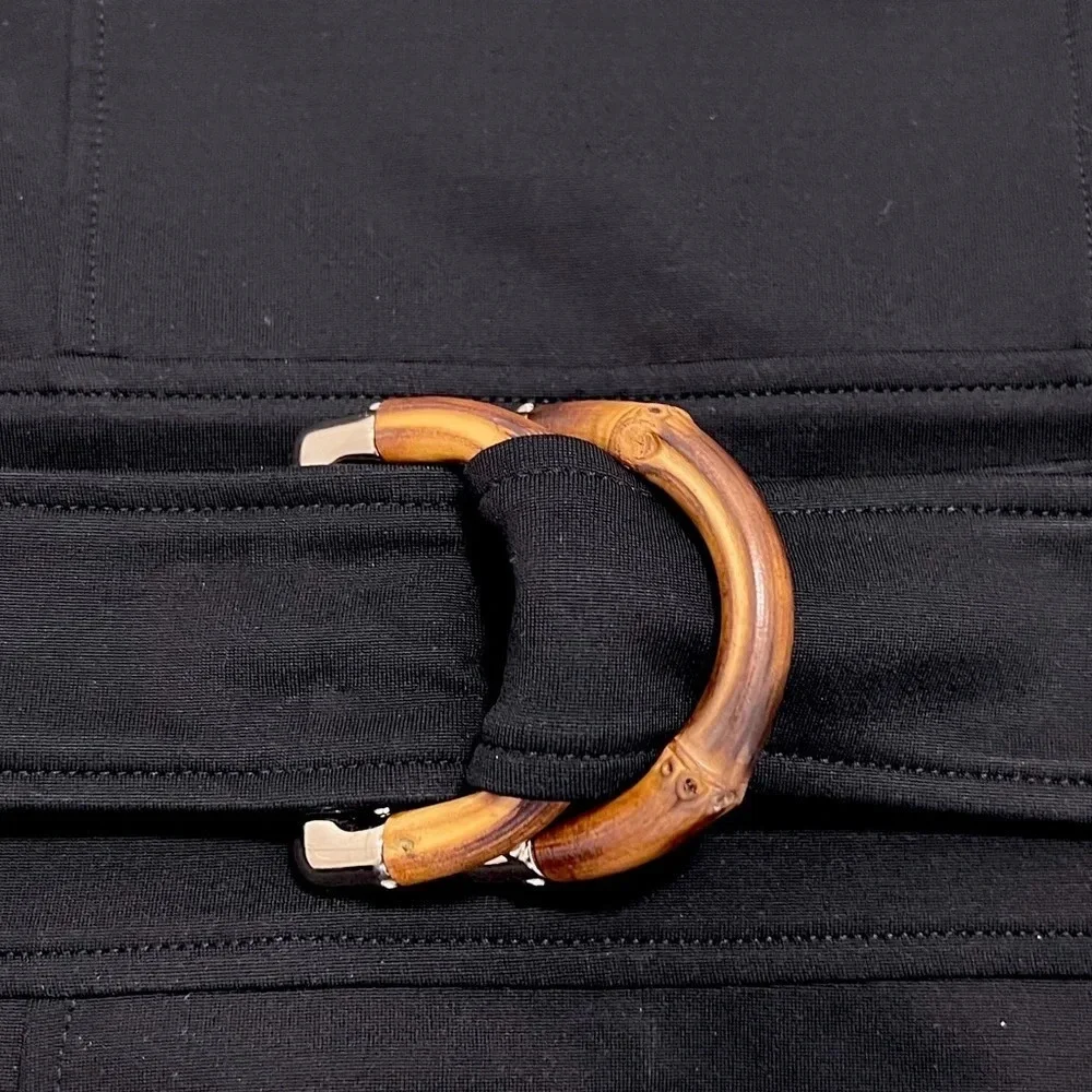 GUCCI Fitted Sleeveless V-neck Bamboo Belted Sheath Dress Black Luxury Size M - Picture 6 of 12